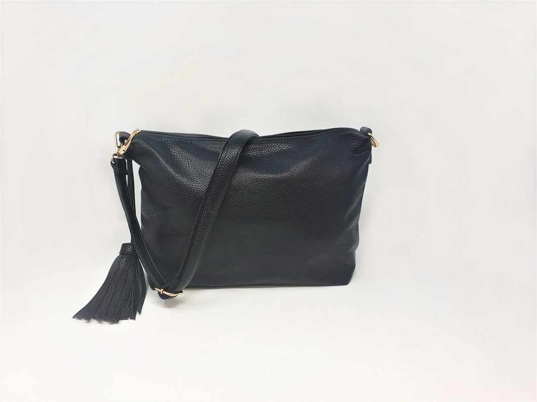 Black Leather Crossbody Handbag | Exclusive | Stylish Tassel Bags | Faux Leather |