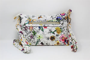 White Wrist-let Bag | Floral Pattern | Long Cross body Strap | Leather | Stylish/Trendy Collection