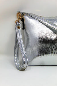 Silver Wrist-let Bag | Long Cross body Strap | Leather | Stylish/Trendy Collection