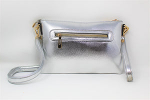 Silver Wrist-let Bag | Long Cross body Strap | Leather | Stylish/Trendy Collection