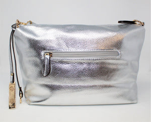 Silver Leather Cross-body bag | Exclusive | Golden Bag-charm | Faux Leather
