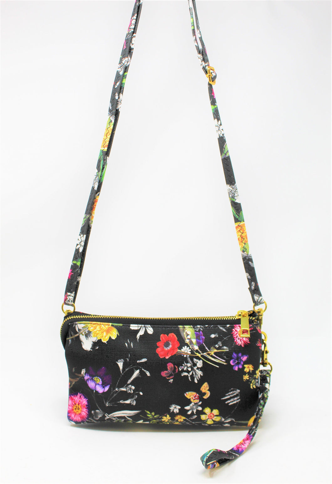 Black Printed Wrist-let bag | Long straps | Compact | Trendy/Stylish Collection