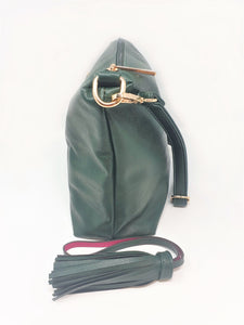 Bottle Green Leather Crossbody Handbag | Exclusive | Stylish Tassel Bags | Faux Leather |