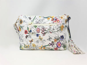 White Floral Leather Crossbody Handbag | Exclusive | Stylish Tassel Bags | Faux Leather |