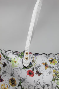 White Printed Shoulder Bag | Floral Pattern | White Straps | Faux Leather | Medium Size | Stylish/ Trendy Collection