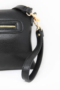 Black Wrist-let Bag | Long Cross body Strap | Leather | Stylish/Trendy Collection
