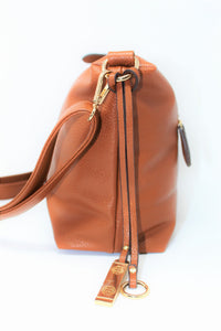 Brown Leather Cross-body bag | Exclusive | Golden Bag-charm | Faux Leather |