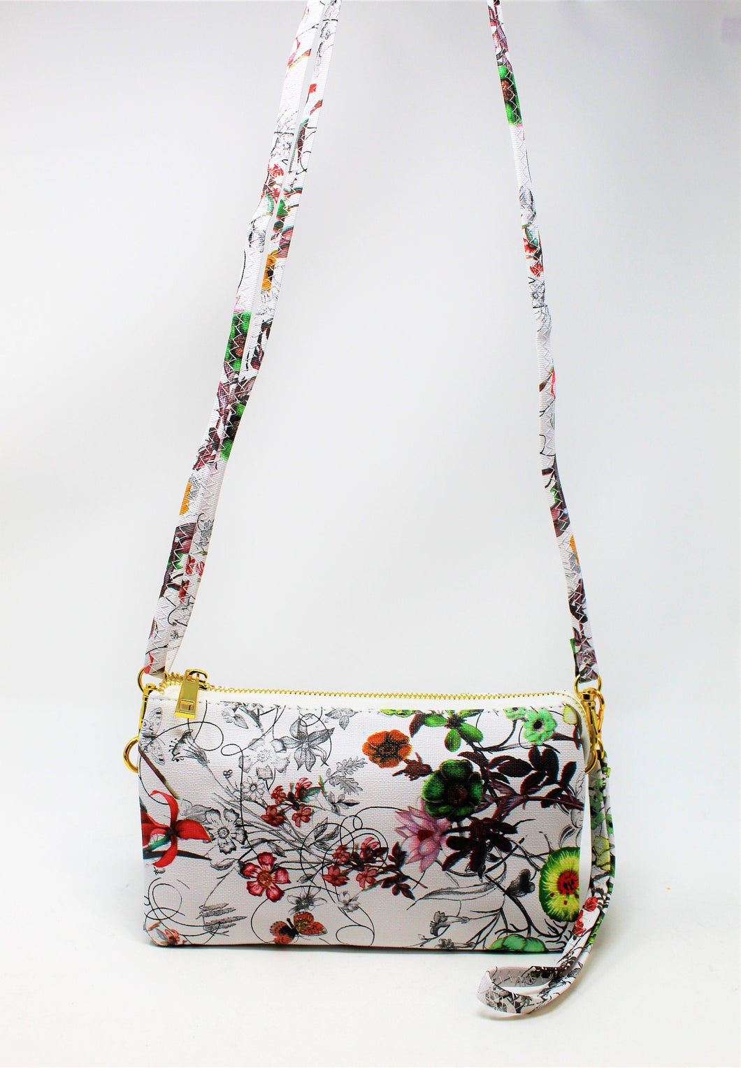 White Printed Wrist-let bag | Long straps | Compact | Trendy/Stylish Collection