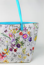 Load image into Gallery viewer, White Printed Shoulder Bag | Floral Pattern | Blue Straps | Faux Leather | Medium Size | Stylish/ Trendy Collection