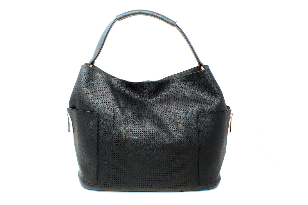 Black Leather Slouch Bag | Side pockets | Medium Size | Trendy/Comfortable | New Collection
