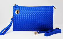 Load image into Gallery viewer, Blue Leather Clutch Handbag | Cross body | Exclusive | Stylish Hanging Bags | Faux Leather | Sling Bag | Mesh Design