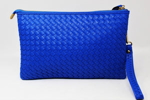 Blue Leather Clutch Handbag | Cross body | Exclusive | Stylish Hanging Bags | Faux Leather | Sling Bag | Mesh Design