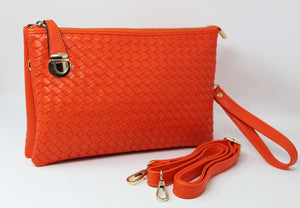 Orange Leather Clutch Handbag | Cross body | Exclusive | Stylish Hanging Bags | Faux Leather | Sling Bag | Mesh Design