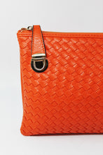 Load image into Gallery viewer, Orange Leather Clutch Handbag | Cross body | Exclusive | Stylish Hanging Bags | Faux Leather | Sling Bag | Mesh Design