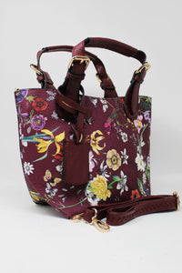 Dark Burgandy Floral Leather Mini Handbag | Exclusive | Stylish Hanging Bags | Faux Leather | Sling Bag| Top Handle Bag