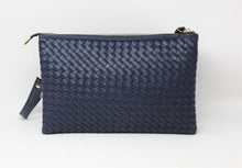 Load image into Gallery viewer, Navy-Blue Leather Clutch Handbag | Cross body | Exclusive | Stylish Hanging Bags | Faux Leather | Sling Bag | Mesh Design