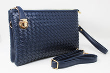 Load image into Gallery viewer, Navy-Blue Leather Clutch Handbag | Cross body | Exclusive | Stylish Hanging Bags | Faux Leather | Sling Bag | Mesh Design