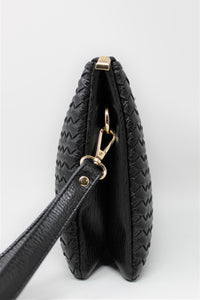 Black Leather Clutch Handbag | Cross body | Exclusive | Stylish Hanging Bags | Faux Leather | Sling Bag | Mesh Design