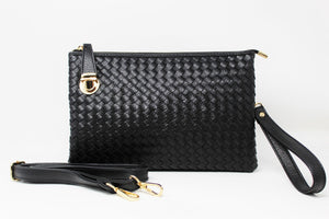 Black Leather Clutch Handbag | Cross body | Exclusive | Stylish Hanging Bags | Faux Leather | Sling Bag | Mesh Design