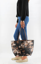 Load image into Gallery viewer, Black Printed Shoulder Bag | Floral Pattern | Brown Straps | Faux Leather | Medium Size | Stylish/ Trendy Collection