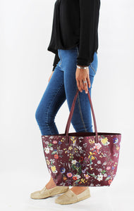 Purple Printed Hand Bag | Floral Pattern | Purple Straps | Faux Leather | Medium Size | Stylish/ Trendy Collection