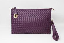 Load image into Gallery viewer, Purple Leather Clutch Handbag | Cross body | Exclusive | Stylish Hanging Bags | Faux Leather | Sling Bag | Mesh Design