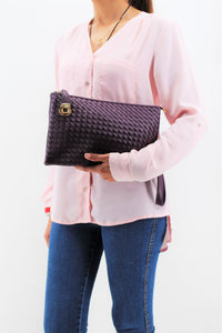 Purple Leather Clutch Handbag | Cross body | Exclusive | Stylish Hanging Bags | Faux Leather | Sling Bag | Mesh Design