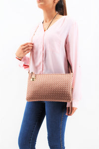 Coral Beige Leather Clutch Handbag | Cross body | Exclusive | Stylish Hanging Bags | Faux Leather | Sling Bag | Mesh Design