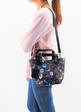 Load image into Gallery viewer, Black Floral Leather Mini Handbag | Exclusive | Stylish Hanging Bags | Faux Leather | Sling Bag| Top Handle Bag