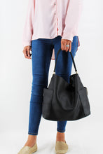Load image into Gallery viewer, Black Leather Slouch Bag | Side pockets | Medium Size | Trendy/Comfortable | New Collection