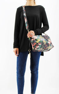 Black Floral Leather Crossbody Handbag | Exclusive | Stylish Tassel Bags | Faux Leather | Sling