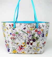 Load image into Gallery viewer, White Printed Shoulder Bag | Floral Pattern | Blue Straps | Faux Leather | Medium Size | Stylish/ Trendy Collection