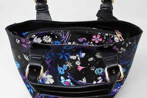 Black Floral Leather Mini Handbag | Exclusive | Stylish Hanging Bags | Faux Leather | Sling Bag| Top Handle Bag