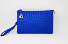 Load image into Gallery viewer, Blue Leather Clutch Handbag | Cross body | Exclusive | Stylish Hanging Bags | Faux Leather | Sling Bag | Mesh Design