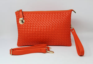 Orange Leather Clutch Handbag | Cross body | Exclusive | Stylish Hanging Bags | Faux Leather | Sling Bag | Mesh Design
