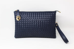 Navy-Blue Leather Clutch Handbag | Cross body | Exclusive | Stylish Hanging Bags | Faux Leather | Sling Bag | Mesh Design