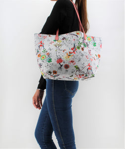 White Printed Shoulder Bag | Floral Pattern | Pink Straps | Faux Leather | Medium Size | Stylish/ Trendy Collection