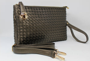 Metallic Brown Leather Clutch Handbag | Cross body | Exclusive | Stylish Hanging Bags | Faux Leather | Sling Bag | Mesh Design