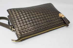 Metallic Brown Leather Clutch Handbag | Cross body | Exclusive | Stylish Hanging Bags | Faux Leather | Sling Bag | Mesh Design