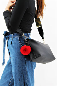 Pom Pom Key-chain Artificial Hanging | Fur Ball Keychain | Fluffy Accessories | Bag Charm | Handbag add-on accessories | Red
